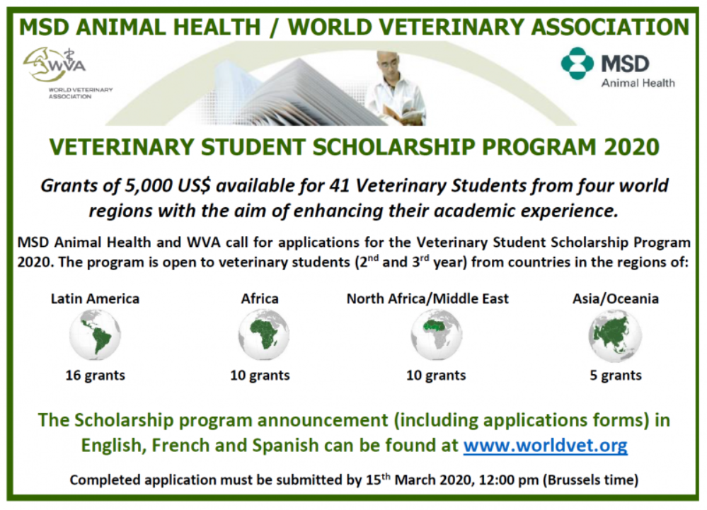 MSD ANIMAL HEALTH/WVA VETERINARY STUDENT SCHOLARSHIP PROGRAM 2020 -  Veterinary Careers